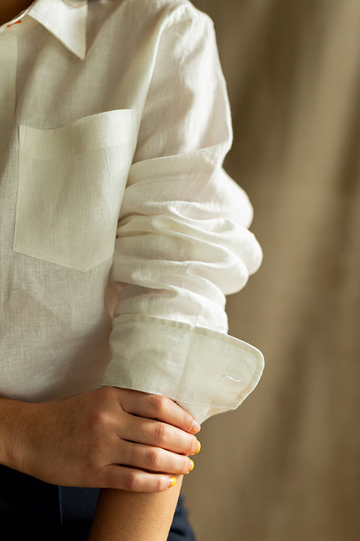 White Irish Linen Shirt-Shirt-STABLE of Ireland