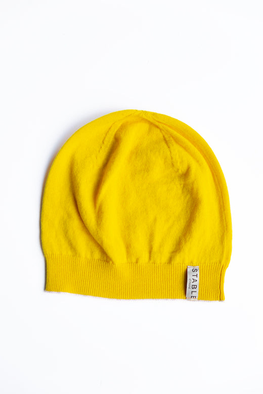 Yellow Trim Cashmere Beanie-Hats-STABLE of Ireland