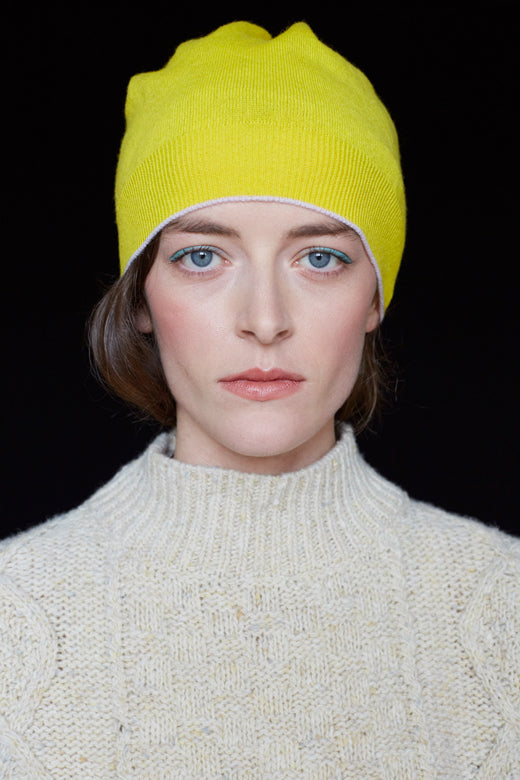 Yellow Trim Cashmere Beanie-Hats-STABLE of Ireland