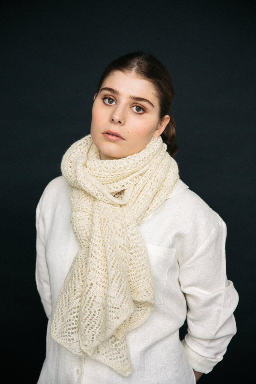 Cream Knit Lace Alpaca Scarf-Scarves & Shawls-STABLE of Ireland