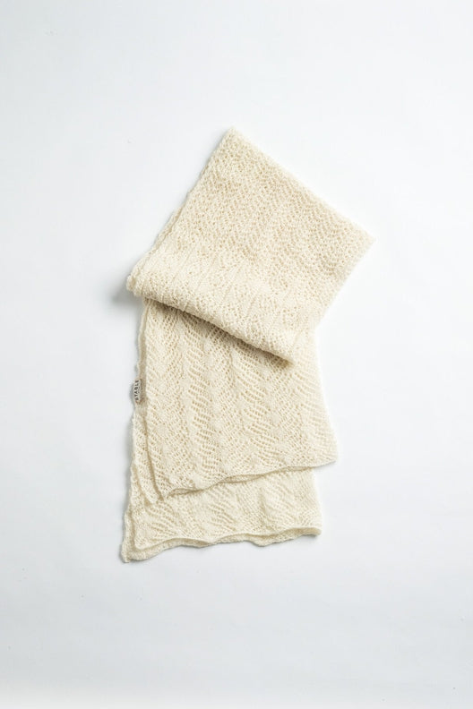 Cream Knit Lace Alpaca Scarf-Scarves & Shawls-STABLE of Ireland