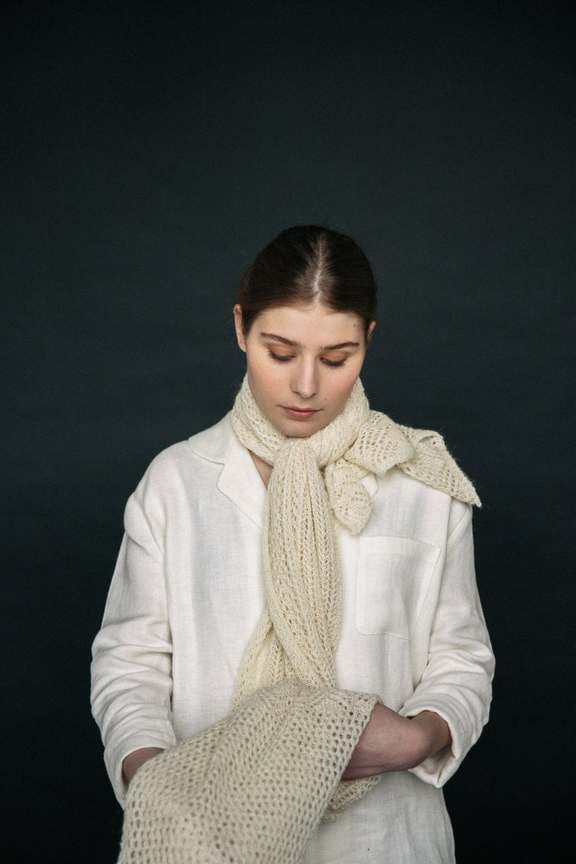 Cream Knit Lace Alpaca Scarf-Scarves & Shawls-STABLE of Ireland