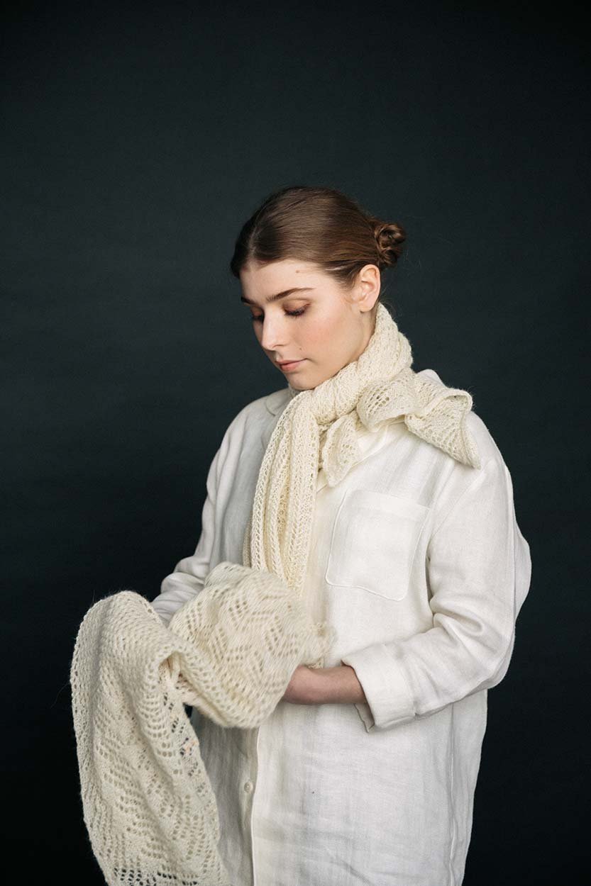 Cream Knit Lace Alpaca Scarf-Scarves &amp; Shawls-STABLE of Ireland