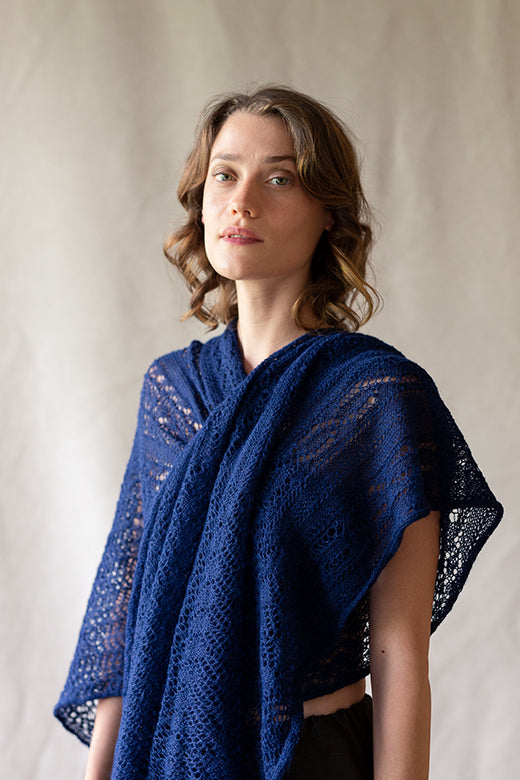 Navy Knit Lace Alpaca Scarf-Scarves &amp; Shawls-STABLE of Ireland