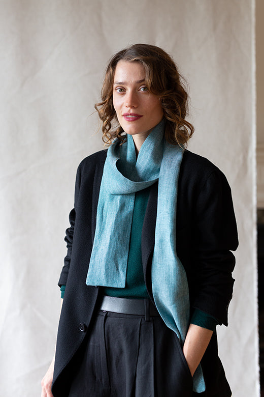 The STABLE Irish Linen Scarf - Connemara Blue Herringbone-Scarves & Shawls-STABLE of Ireland