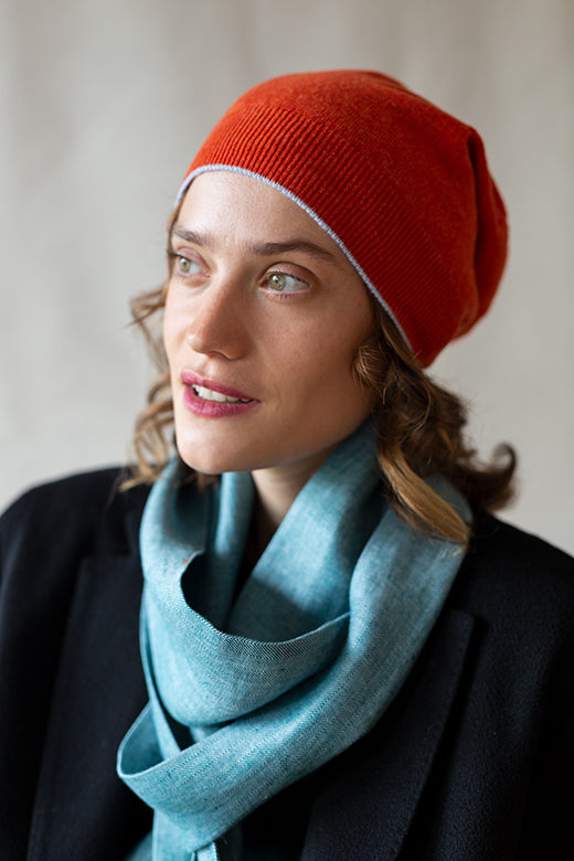 The STABLE Irish Linen Scarf - Connemara Blue Herringbone-Scarves & Shawls-STABLE of Ireland