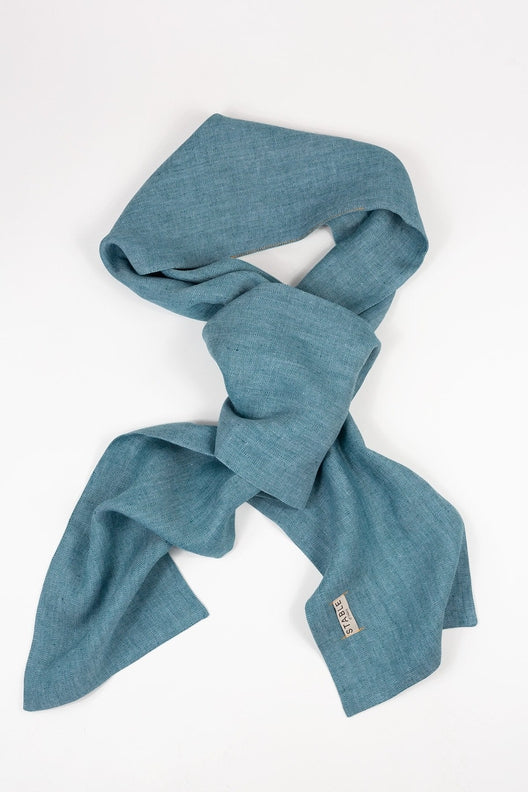 The STABLE Irish Linen Scarf - Connemara Blue Herringbone-Scarves & Shawls-STABLE of Ireland