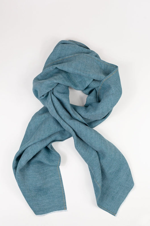 The STABLE Irish Linen Scarf - Connemara Blue Herringbone-Scarves & Shawls-STABLE of Ireland