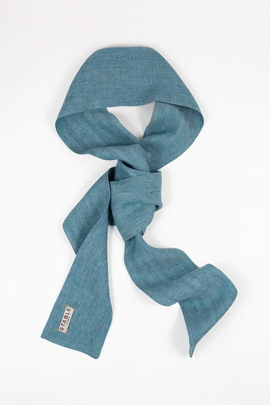 The STABLE Irish Linen Scarf - Connemara Blue Herringbone-Scarves & Shawls-STABLE of Ireland