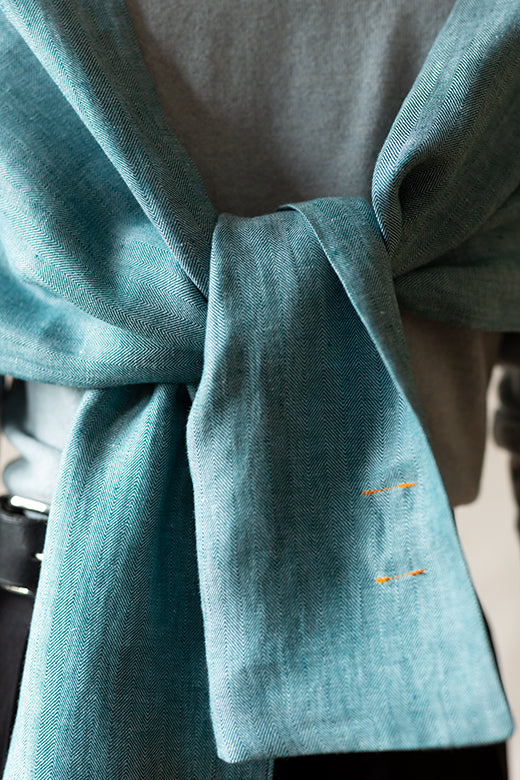 The STABLE Irish Linen Scarf - Connemara Blue Herringbone-Scarves & Shawls-STABLE of Ireland