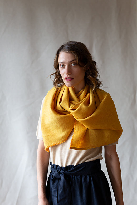 The STABLE Irish Linen Scarf - Harvest Yellow Herringbone-Scarves & Shawls-STABLE of Ireland