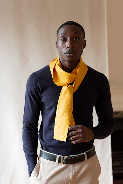 The STABLE Irish Linen Scarf - Harvest Yellow Herringbone-Scarves & Shawls-STABLE of Ireland