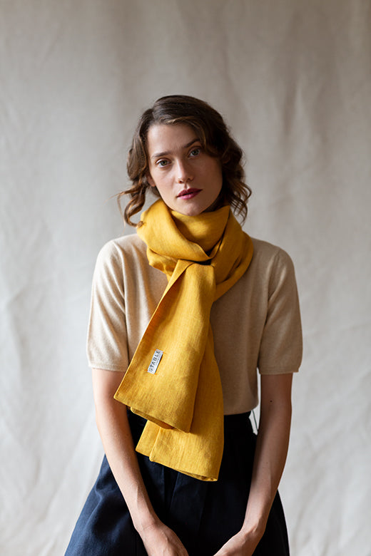 The STABLE Irish Linen Scarf - Harvest Yellow Herringbone-Scarves & Shawls-STABLE of Ireland