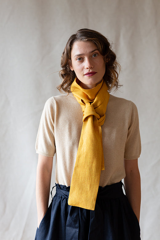 The STABLE Irish Linen Scarf - Harvest Yellow Herringbone-Scarves & Shawls-STABLE of Ireland