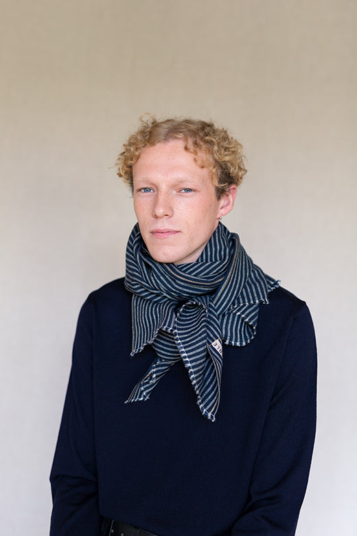 The STABLE Irish Linen Scarf - Navy Stripe-Scarves & Shawls-STABLE of Ireland