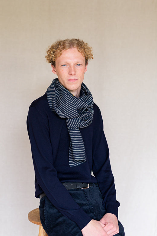 The STABLE Irish Linen Scarf - Navy Stripe-Scarves & Shawls-STABLE of Ireland