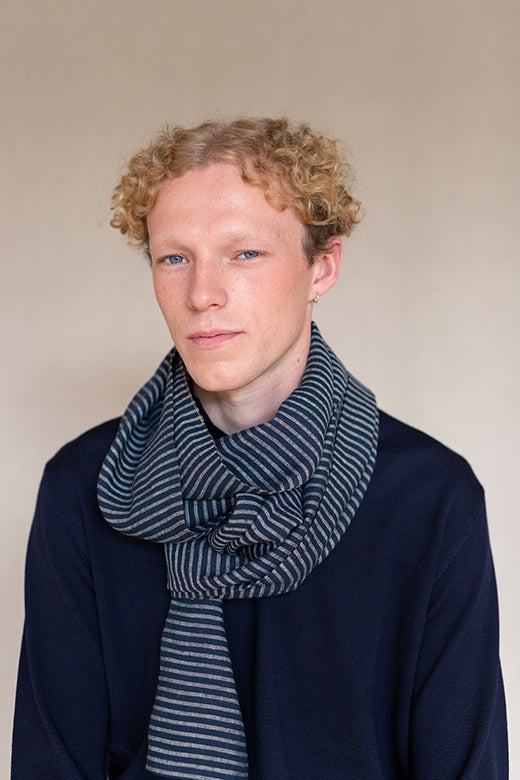 The STABLE Irish Linen Scarf - Navy Stripe-Scarves & Shawls-STABLE of Ireland