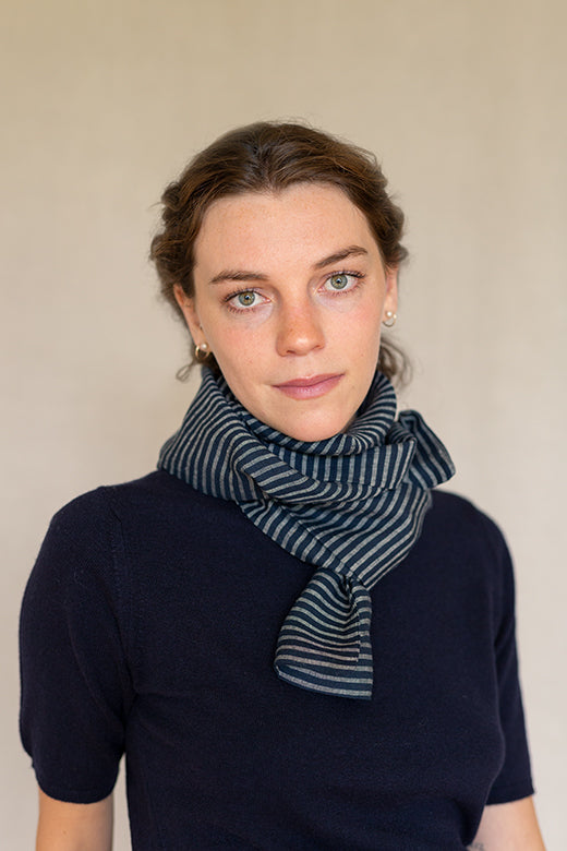 The STABLE Irish Linen Scarf - Navy Stripe-Scarves & Shawls-STABLE of Ireland